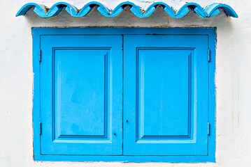 Typical white house with blue door in the beautiful city of Mojacar, Almería, Andalusia	