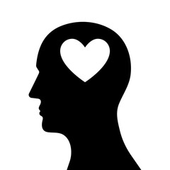 Heart in Human Head. Brain and Heart Concept. Vector Illustration. 