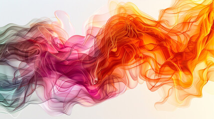 Luminous neon green and orange gradient wave patterns with a sense of movement, isolated on a solid white background."