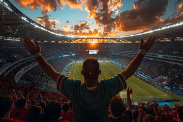 Soccer Fan Celebrating at the Stadium during Sunset in Traditional Mexican Style