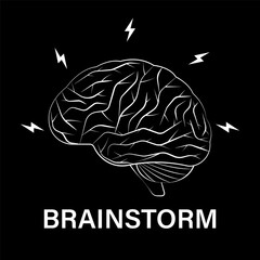 Brain. Brainstorm Logo Symbol. Creativity and Thinking Idea Concept. Vector Illustration. 