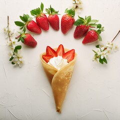 いちごのクレープとエディブルフラワー