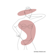 Woman body one single continuous line silhouette. Vector stock illustration isolated on white background for design template beauty and spa calendar, price list, social media. Editable stroke.