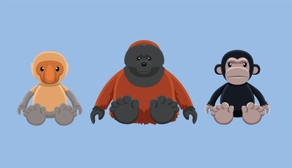 Obraz premium Doll Ape Primate Monkey Orangutan Chimpanzee Animal Cute Cartoon Vector Illustration
