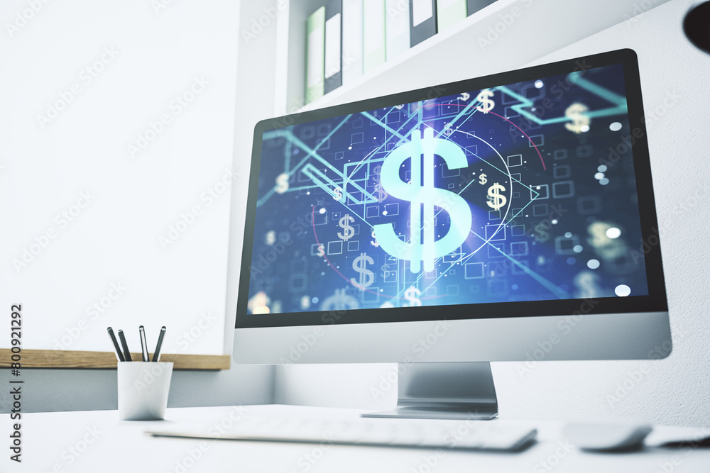 Aufkleber modern computer monitor with creative usd symbols hologram. banking and investing concept. 3d render