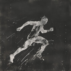 Fototapeta premium Dynamic Chalk Runner Sprinting, Intense Speed and Motion on Dark Background