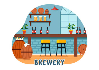 Brewery Production Process Vector Illustration with Beer Tank and Bottle Full of Alcohol Drink for Fermentation in Flat Cartoon Background