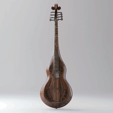 Musical instrument lute on a gray background. 3d rendering
