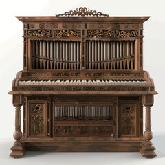 Old wooden piano isolated on a white background. 3d render.