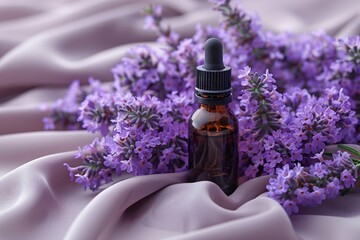 Aromatherapy essence bottle with lavender, offering relaxation and natural fragrance for spa...
