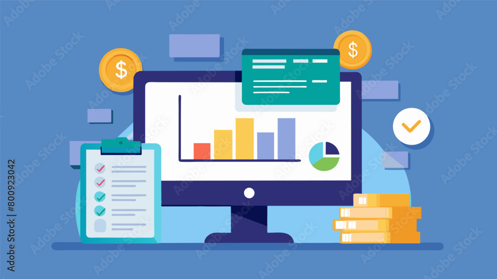 Poster a computer screen featuring a budgeting program with realtime expense tracking and budget forecastin