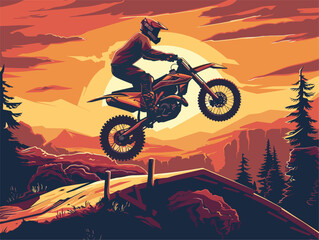 wither background, A motorcyclist launching off a ramp., in the style of animated illustrations, wither background
