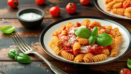 Homemade Italian Casarecce Pasta with Basil Tomato Sauce 