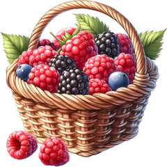 Basket of Fruit, Mixed Fruit, Fresh Fruit Bright Color Watercolor Illustration