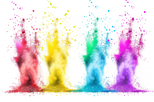 powder party with a cute  illustration of colored powder exploding in a playful display against a white background.