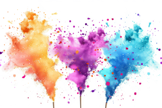 powder party with a cute  illustration of colored powder exploding in a playful display against a white background.