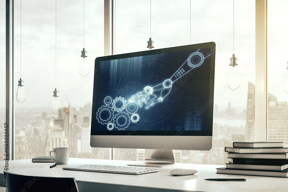 Leinwandbilder creative abstract robotics technology sketch on modern laptop monitor, future technology and ai conc