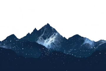 Minimalist of a mountain landscape at night, stars twinkling, white base