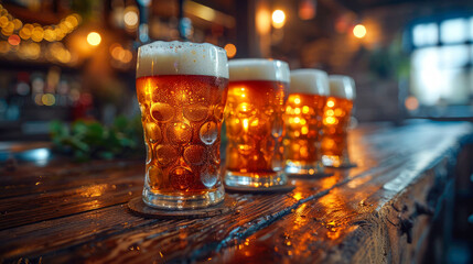 Beer glasses in a pub or restaurant