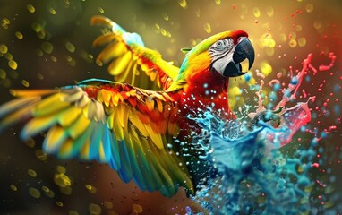 Transforming with Parrots Colorful Splash, Radiant Plumage, Hues in Flight