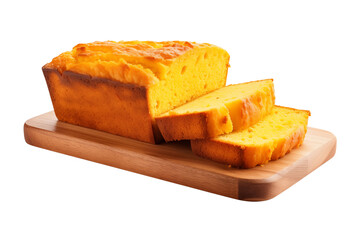 Pound cake on a cutting board isolated on transparent or white background, png