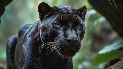 Naklejka na ściany i meble Cool wild black panther closeup