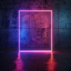 Striking Neon Geometric Frames Glowing in Dark Studio Background