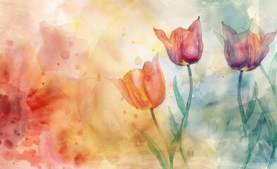 watercolor painting of tulips on a cream background