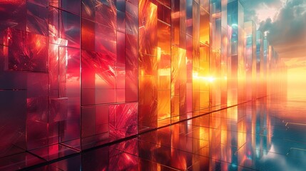 Dynamic Geometric Spectra of Futuristic Dimensions，A Lively Universe of Color Blocks in Transformation, Fusion, and Rebirth under Pulsating Lights ，Visionary Passage into Future Dimensions