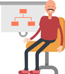 Bald Man Character Presenting Organization Chart
