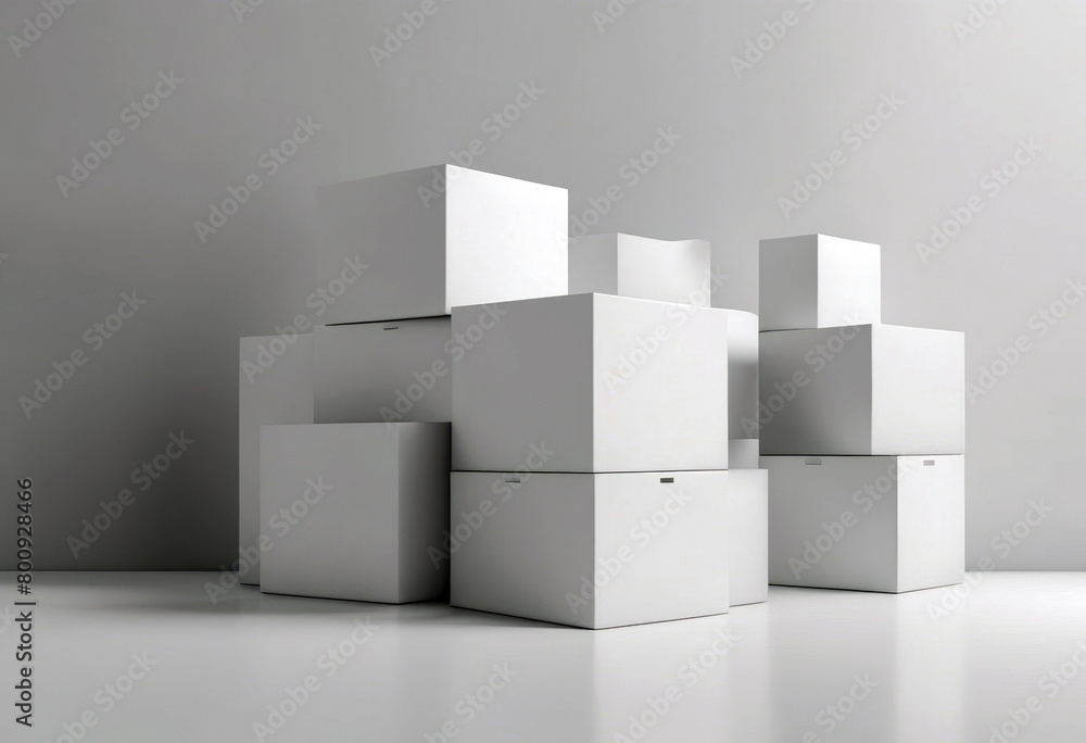 Aufkleber 'white cube boxes blank wall background 3d rendering poduim box floor light room interior template p