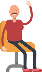 Bald Man Character Sitting on Chair
