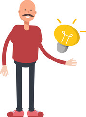 Bald Man Character and Light Bulb
