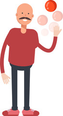 Bald Man Character Playing Ball
