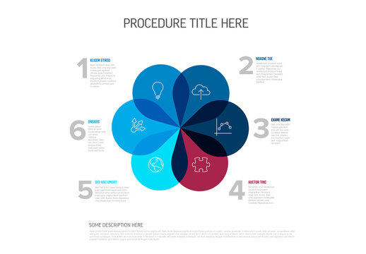Blue and red Infographic Template with Six Petal Design