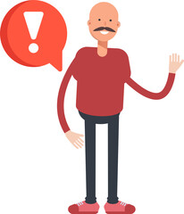 Bald Man Character and Error Sign
