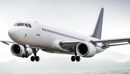 Obraz premium Modern passenger airliner during flight, isolated on white background, side view 