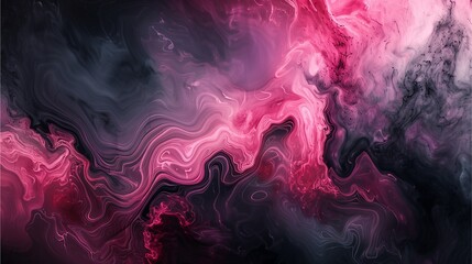 Abstract fluid art background in pink and dark tones, swirling shapes with soft edges, creating an ethereal atmosphere,Generative AI illustration.
