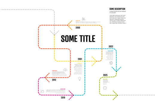 Infographic tangle dotted timeline template made of thin arrows on color line