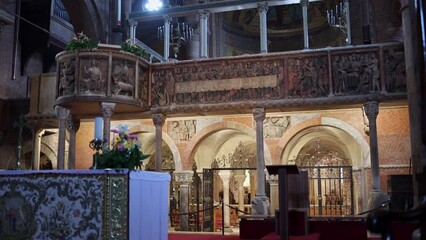 Altar and Crucifix in the Main Nave of Modena Cathedral, Italy - Powered by Adobe