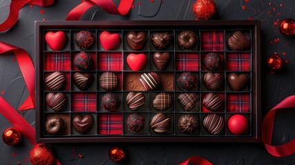 Luxurious box of assorted chocolates. World Chocolate Day concept. Sweet chocolates perfect for...