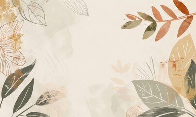 Abstract organic shapes and leaves on a pastel background