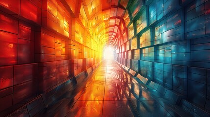 Dynamic Geometric Spectra of Futuristic Dimensions，A Lively Universe of Color Blocks in Transformation, Fusion, and Rebirth under Pulsating Lights ，Visionary Passage into Future Dimensions