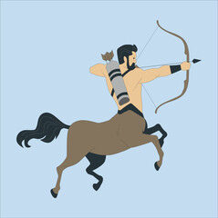 A portrait of the male centaur, a pinup centaur posing with a bow in his hand as the centaur archer. Centaur Archer. Mythology creature. SAGITTARIUS ZODIAC SIGN. vector logo icon illustration. 354