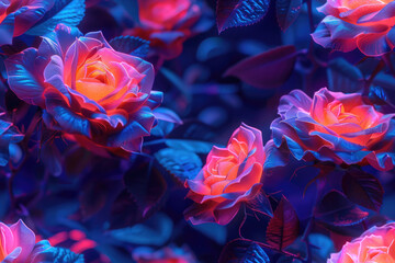 Naklejka premium Seamless Pattern of glowing roses
