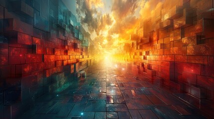 Dynamic Geometric Spectra of Futuristic Dimensions，A Lively Universe of Color Blocks in Transformation, Fusion, and Rebirth under Pulsating Lights ，Visionary Passage into Future Dimensions