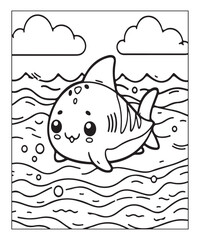 Obraz premium Cute Shark Coloring Page. black and white vector illustration for coloring book, Generative AI