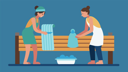 Fototapeta premium They begin by carefully placing a towel on the sauna bench and ensuring they are adequately hydrated..