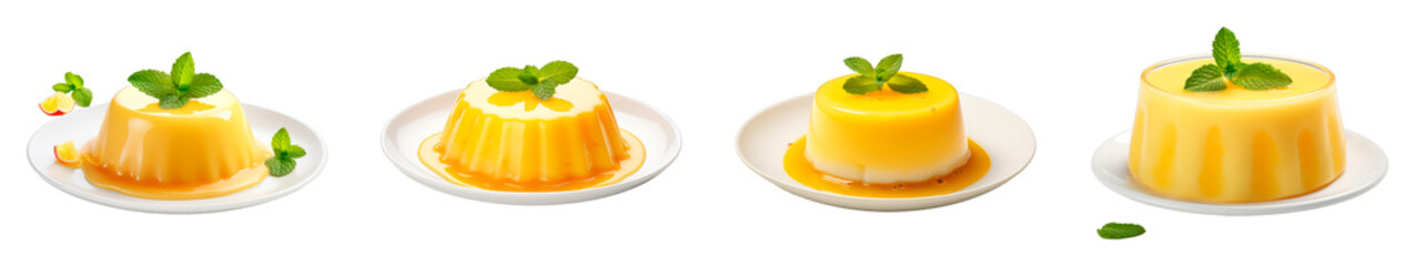Collection of Lemon Pudding isolated on transparent png background. Generative ai
