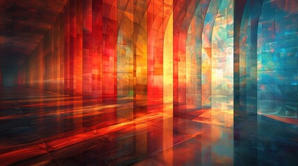 Dynamic Geometric Spectra of Futuristic Dimensions，A Lively Universe of Color Blocks in Transformation, Fusion, and Rebirth under Pulsating Lights ，Visionary Passage into Future Dimensions